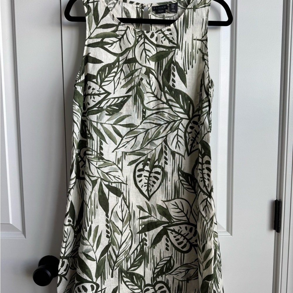 Tahari NWT 100% Linen Tropical Leaf Shift Dress Medium